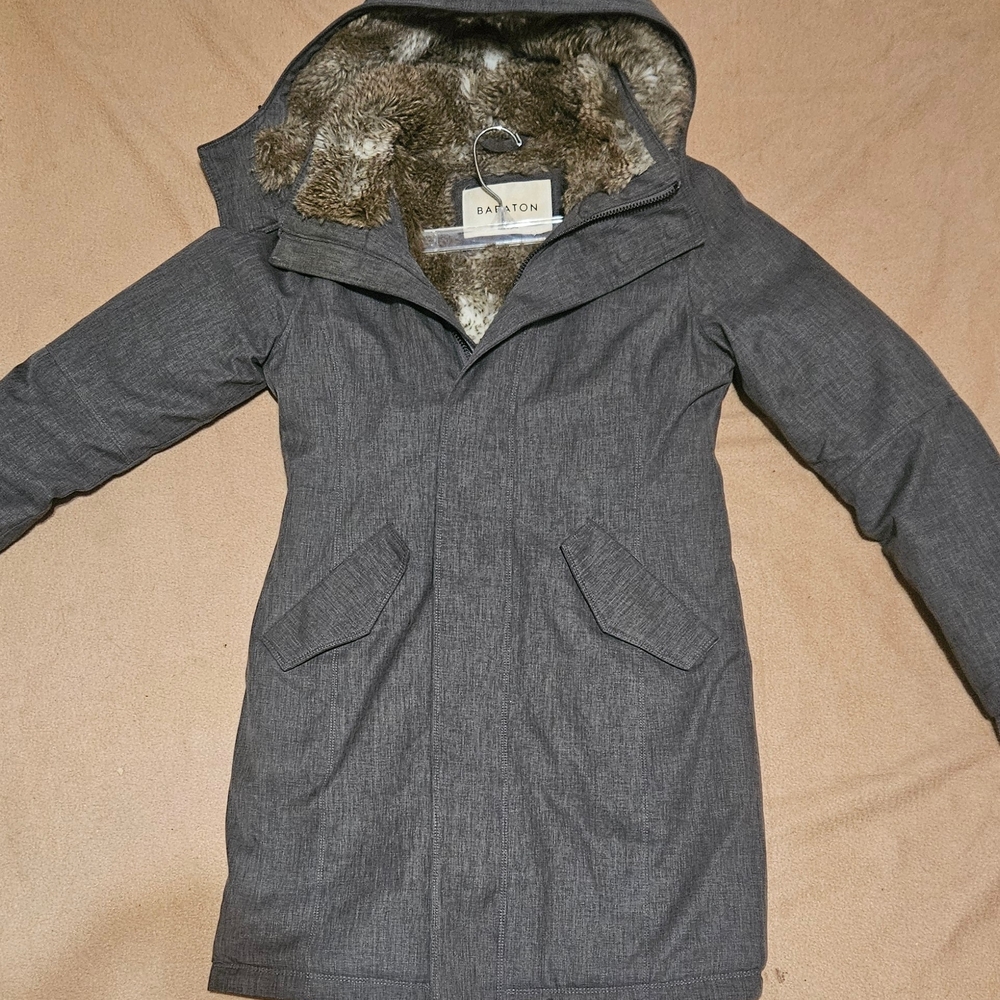Babaton Gray Hooded Ski & Snow Jacket with Faux Fur Lining